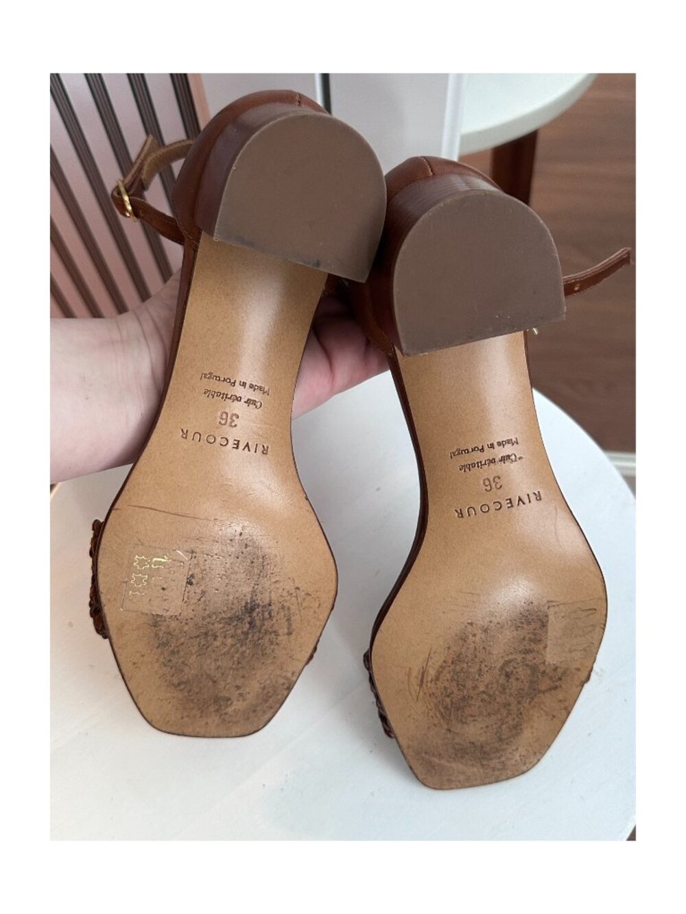 Rivecour Numéro 890 Cognac Genuine Leather Block Heeled Sandals EU 36/US 6 - Picture 7 of 8